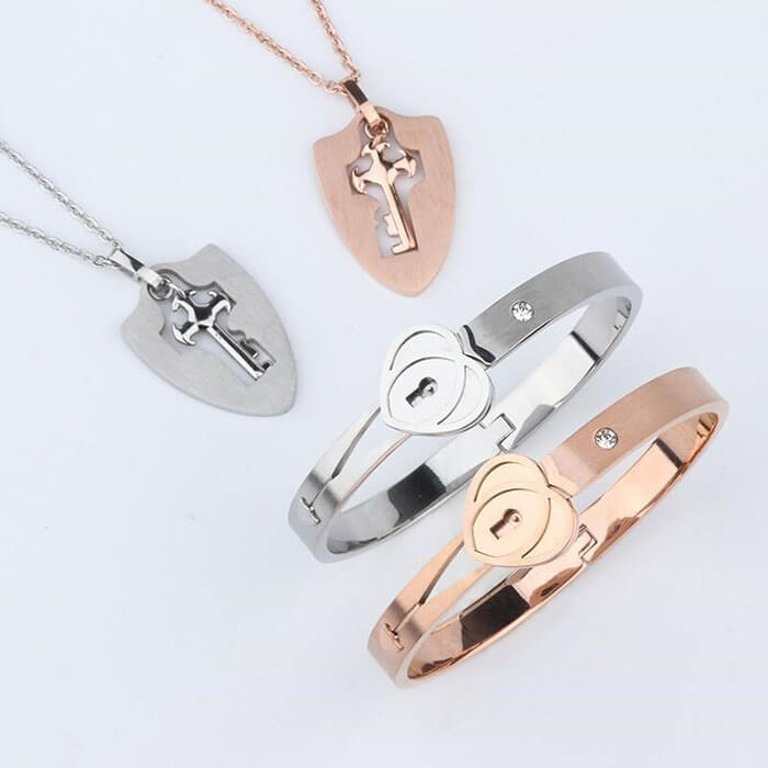 Heart Love Lock Bracelet & Key Necklace