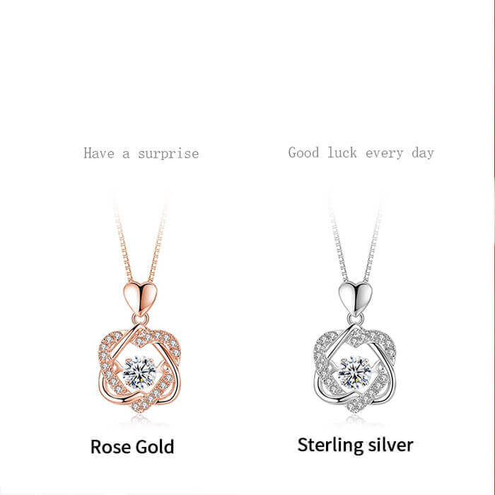 Heart Necklace With Rose Flower Gift Box